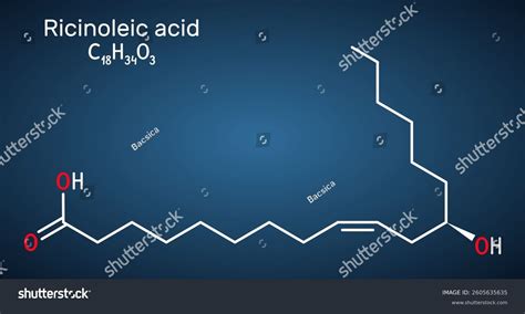 Diagram illustrating the chemical structure of ricinoleic acid with its hydroxyl group.