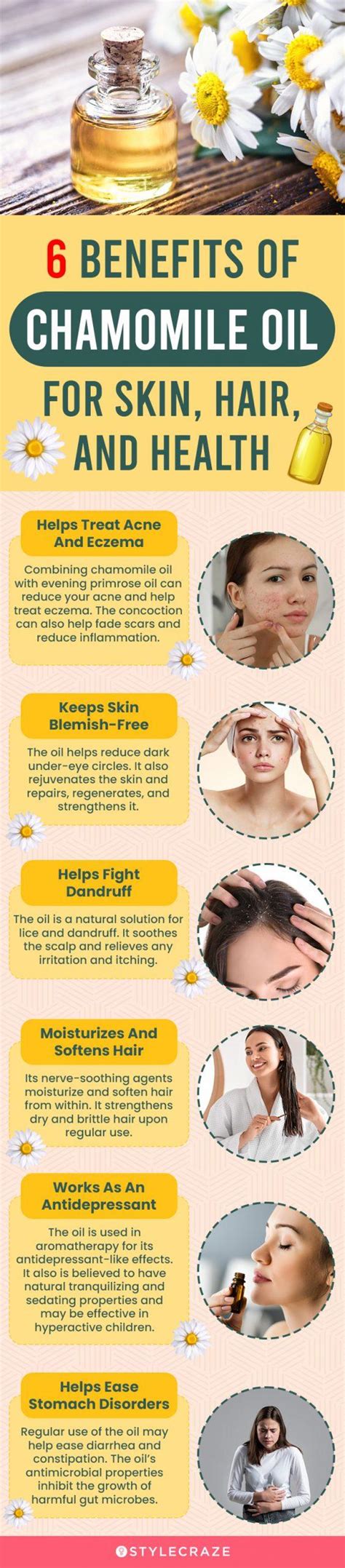 infographic detailing potential benefits of chamomile for skin health