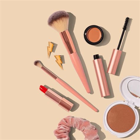Collage of essential stage makeup products for dancers.