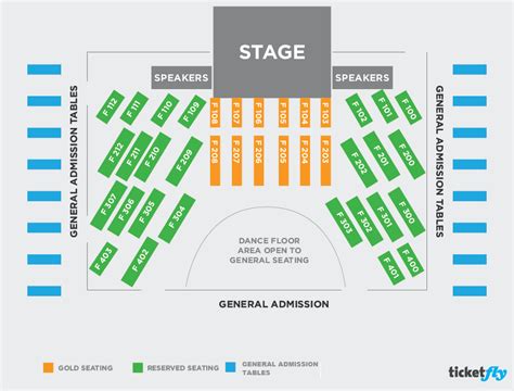 Seating chart of a concert venue, highlighting different ticket sections including floor.