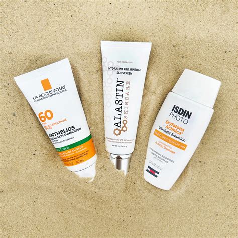 Illustration of a person with oily, acne-prone skin looking concerned at various sunscreen bottles.