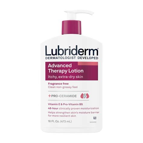 Collage of different Lubriderm product forms: lotion, cream, spray.