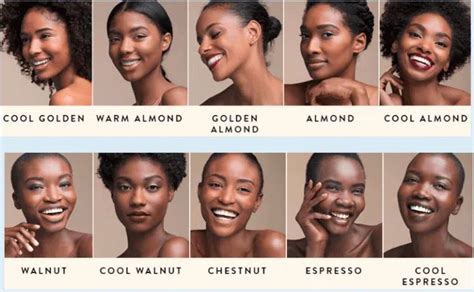 A mood board featuring press-on nails in various nude shades suitable for dark skin tones.