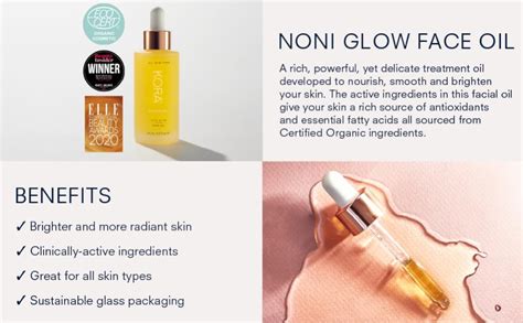 Close-up of the Noni Glow Face Oil texture and dropper