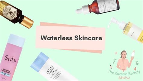 Collage of various waterless skincare product formats: powder cleanser, solid balm, oil serum, and powder SPF.