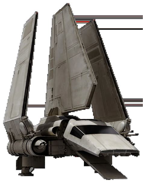 A Lambda-class shuttle landing, highlighting its distinctive design.