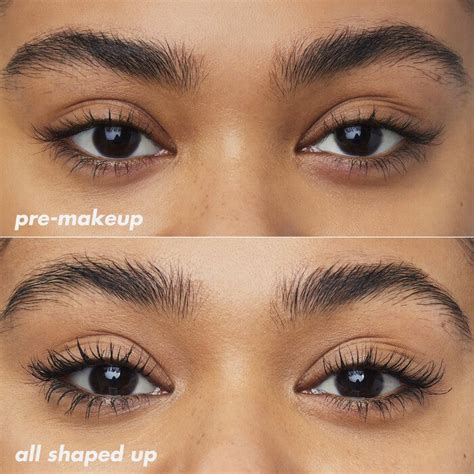 Before and after comparison of lashes and brows with Elf Clear Brow and Mascara applied.