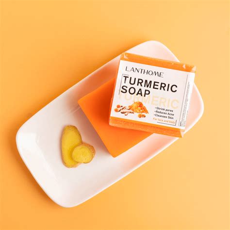 Collage of recommended turmeric soap products