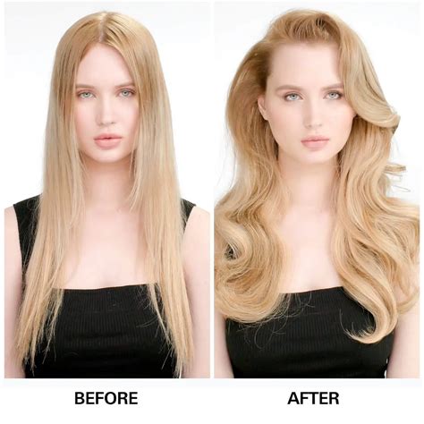 Before and after photos showcasing the volumizing effect of Color Wow Xtra Large Bombshell Volumizer on flat hair.