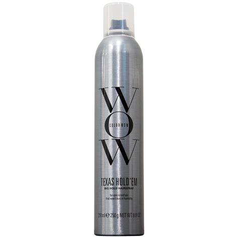 Image of a person with a sleek hairstyle held in place by Color Wow Texas Hold 'Em Hairspray, possibly in windy or humid conditions.