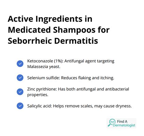 Diagram illustrating the different types of medicated shampoos used for seborrheic dermatitis.