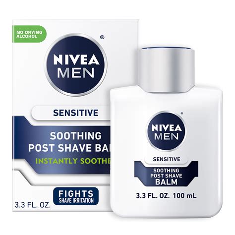 Illustration of the NIVEA MEN Sensitive Post Shave Balm bottle with a focus on its soothing properties.