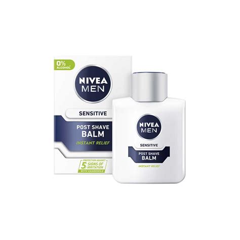 Infographic detailing the key ingredients of the NIVEA MEN Sensitive Post Shave Balm and their functions.