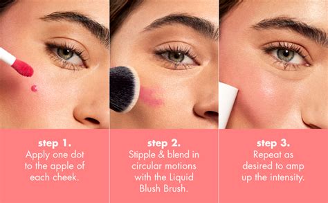 An angled blush brush applying color to the apples of the cheeks.
