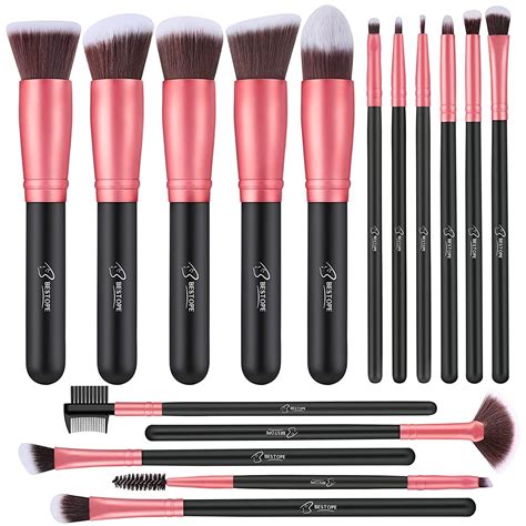 A makeup brush set containing various brushes for face, eyes, and lips.