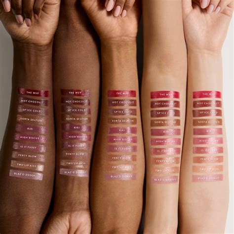 Fenty Beauty Gloss Bomb Fussy Heat product packaging and swatches