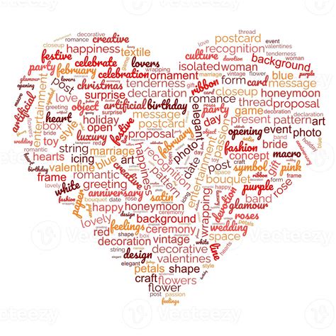 Example of a word collage created in a heart shape with vibrant colors.