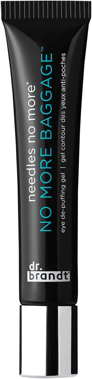 A comparison chart showing the features of Dr. Brandt's No More Baggage eye cream, including its key ingredients, benefits, and application tips.