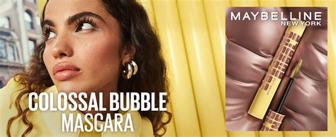 Collage of product shots and application images for Maybelline Colossal Bubble Mascara