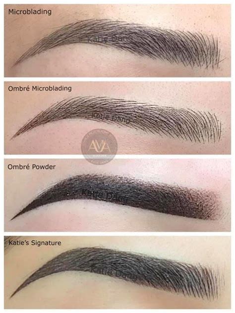 Diagram illustrating the different types of permanent makeup techniques for eyebrows: Microblading, Nano Brows, Powder Ombre, and Combo Brows.