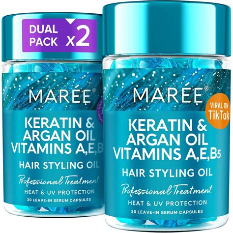 A collage of before-and-after photos showcasing the results of using Maree Keratin Hair Styling Oil Capsules.