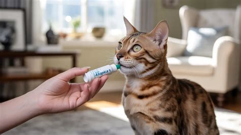 Image of a cat receiving oral medication, symbolizing the administration of terbinafine.