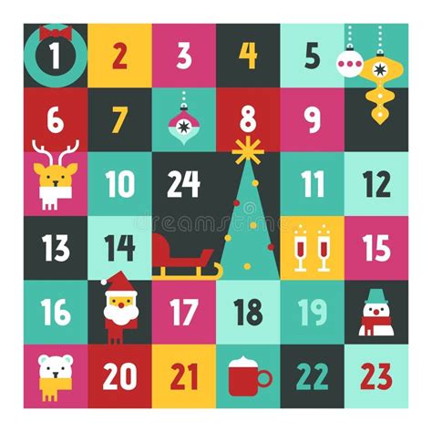Illustration of a child opening a festive advent calendar filled with colorful makeup items.