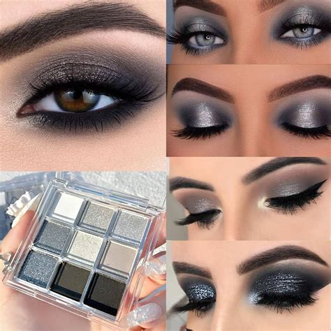 Collage of different color variations of the smoky half-moon eye makeup