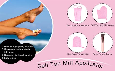 Illustration showing proper application of self-tanner using an applicator mitt.
