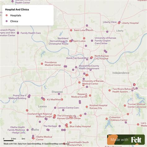 Map showing the locations of dermatology clinics offering chemical peels in the Kansas City area