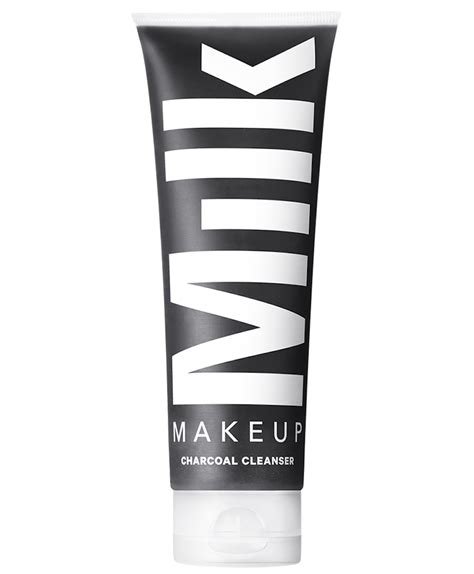 Milk Makeup Charcoal Cleanser bottle with its contrasting black product and white lettering on clear plastic