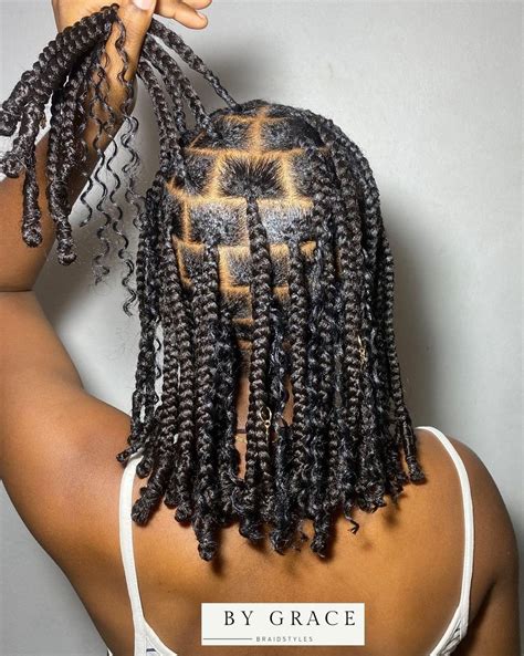 Collage of various box braid styles: micro, jumbo, knotless, bob, and triangle sections