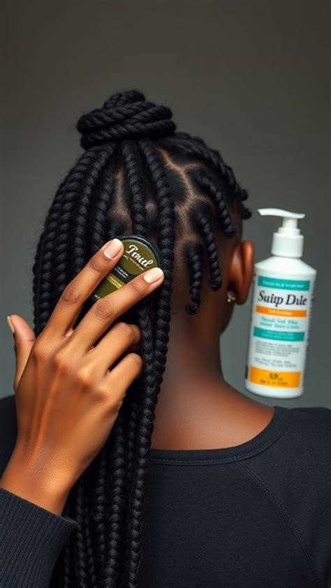 Image of someone applying scalp spray to box braids