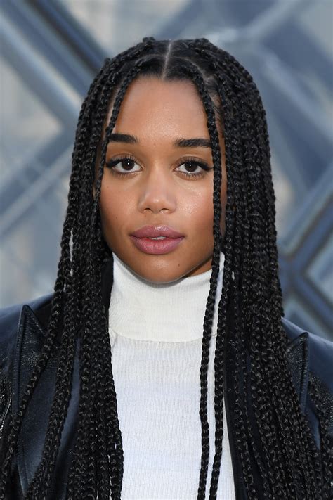 Photo of Laura Harrier with detailed micro box braids