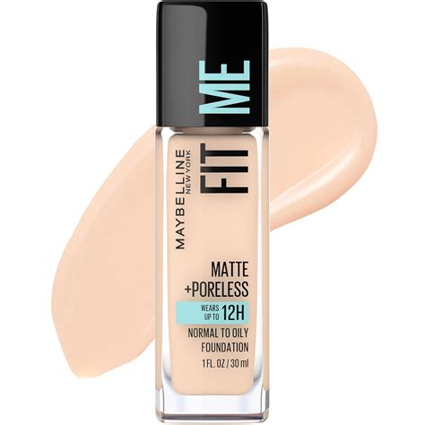 Product packaging of Maybelline Fit Me Matte + Poreless Foundation in 112 Natural Ivory shade.
