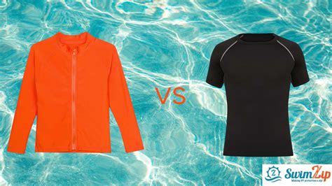 Comparison table showing features of swim shirts vs. rash guards