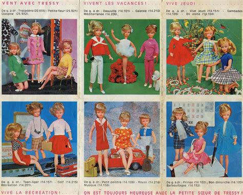 Collage of different Tressy doll versions from various manufacturers, showcasing diverse outfits and hair colors.