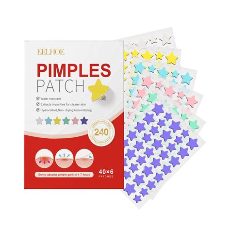 Collage of different types of pimple patches, including star-shaped and medicated options