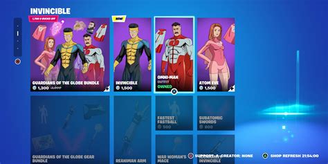Screenshot of the Fortnite Item Shop showcasing the Invincible skins