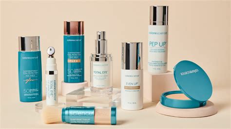 Collage of Colorescience product packaging, showcasing the elegant design and variety of items.