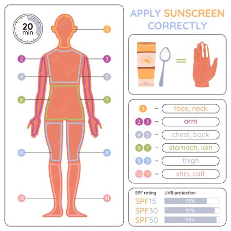 Infographic illustrating the correct amount of SPF to apply to face and neck