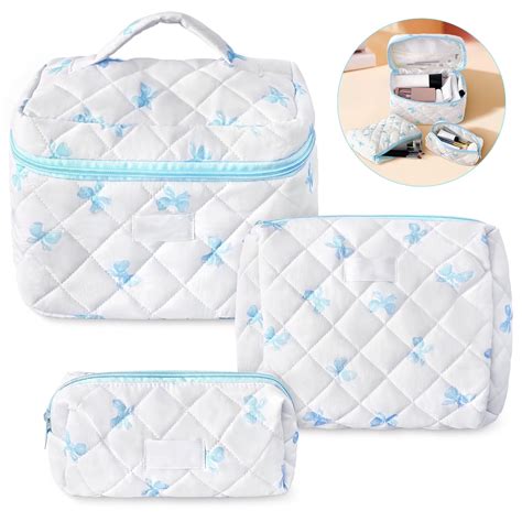 Product image of Qoosea Quilted Makeup Bag Set with Cotton Bow Pattern