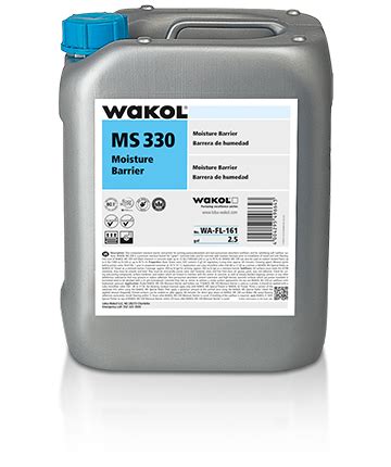 Close-up photo of a WAKOL MS 330 product container and application tool.