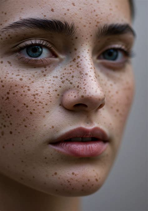A close-up of a woman's face with clear, even-toned skin, highlighting the effectiveness of freckle cream.