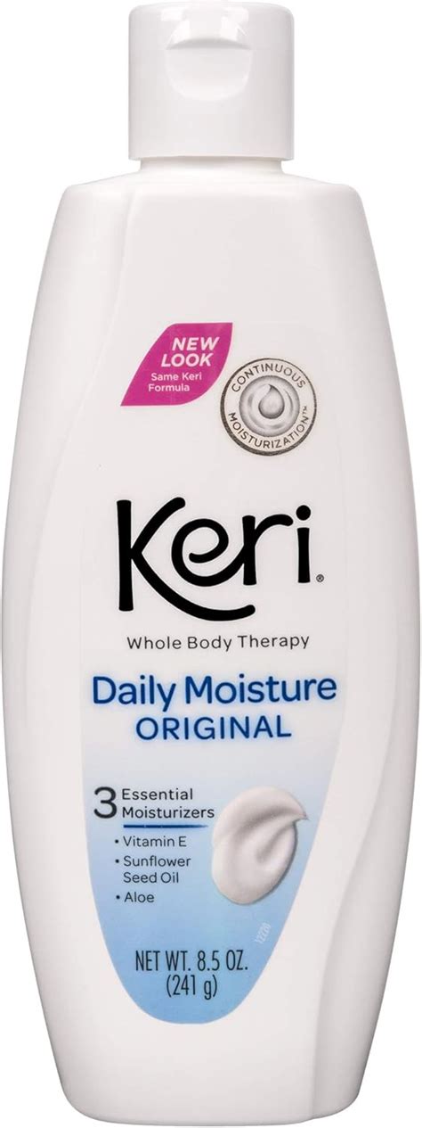 Collage of different Keri Daily Moisture Original product sizes and packaging.