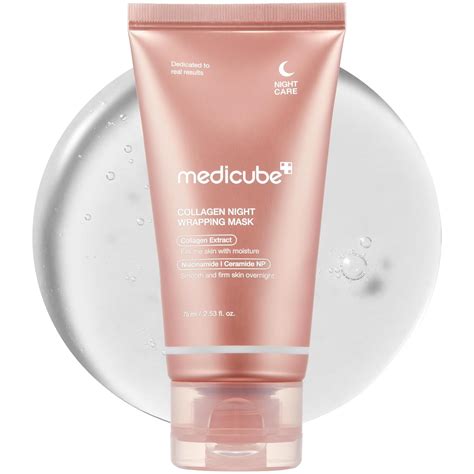 Visual representation of the Medicube Collagen Night Wrapping Mask transforming from gel to peel-off layer overnight