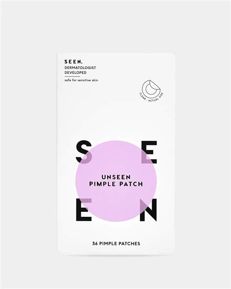 Infographic detailing the benefits of SEEN Unseen Pimple Patches: non-comedogenic, non-irritating, safe for sensitive/acne-prone skin