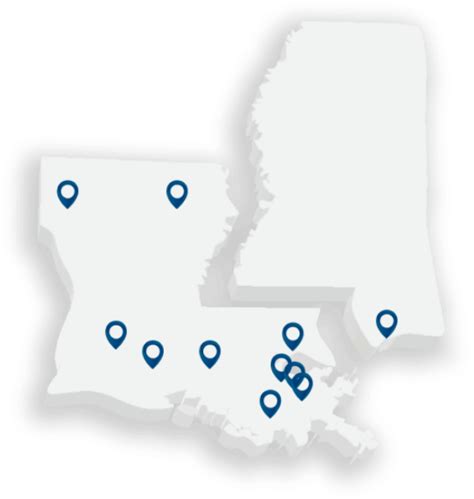 Map of Northshore Dermatology locations in Louisiana and Mississippi