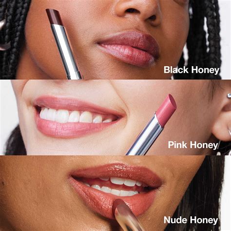 Close-up swatch of Clinique Nude Honey Almost Lipstick on lips.
