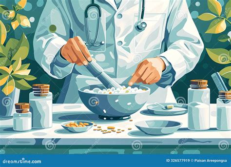 Illustration of a pharmacist compounding a topical cream in a laboratory setting